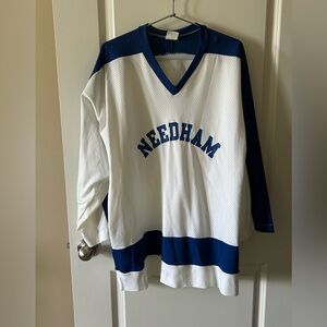 Vintage White and Blue Needham Hockey Jersey